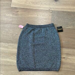 90s SILVER TONE SPARKLING METALLIC KNIT PENCIL SKIRT KNEE LENGTH JEANNE PIERRE S